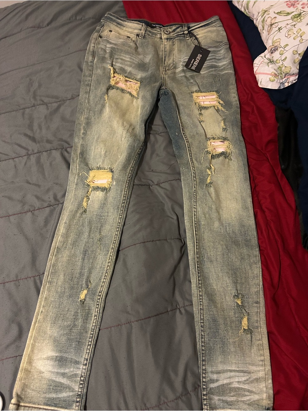 Skinny Distressed Men's Jeans - Light Blue